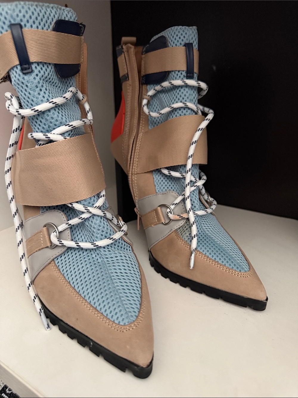Steve Madden Light Blue & Tan Lace-Up Ankle Boots